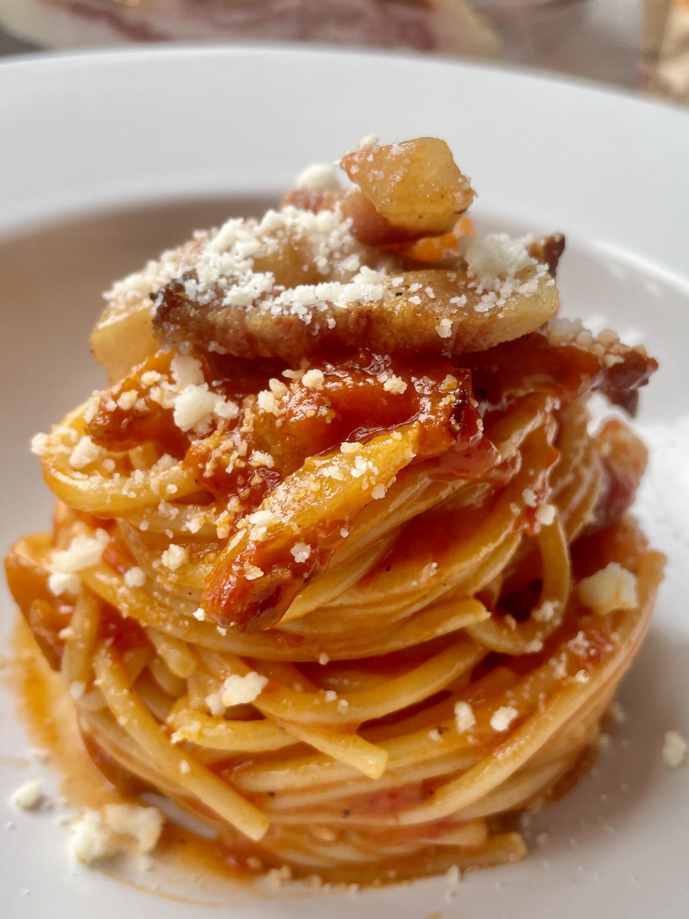 Spaghetti Amatriciana plated